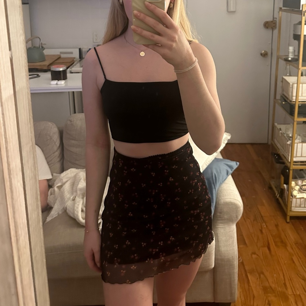 Princess Polly mesh floral black mini skirt